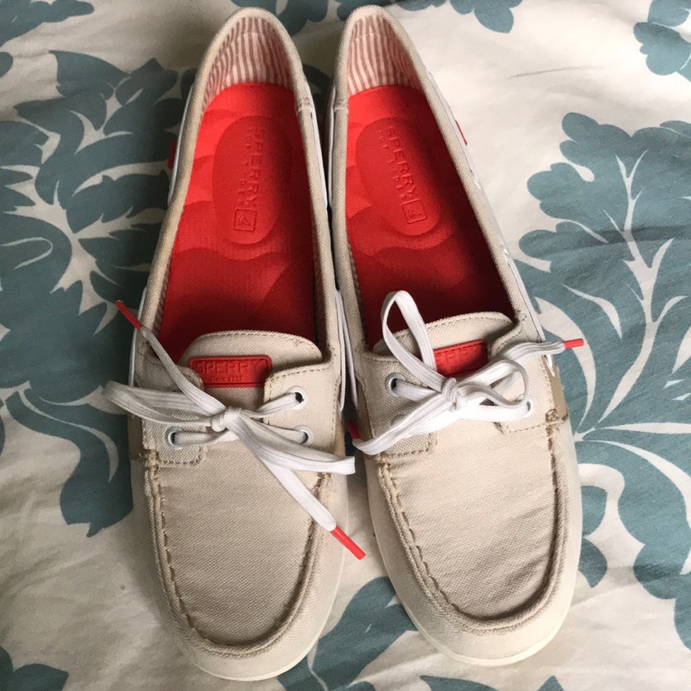 Sperry Shore-Sider Ivory with Coral/Orange accents